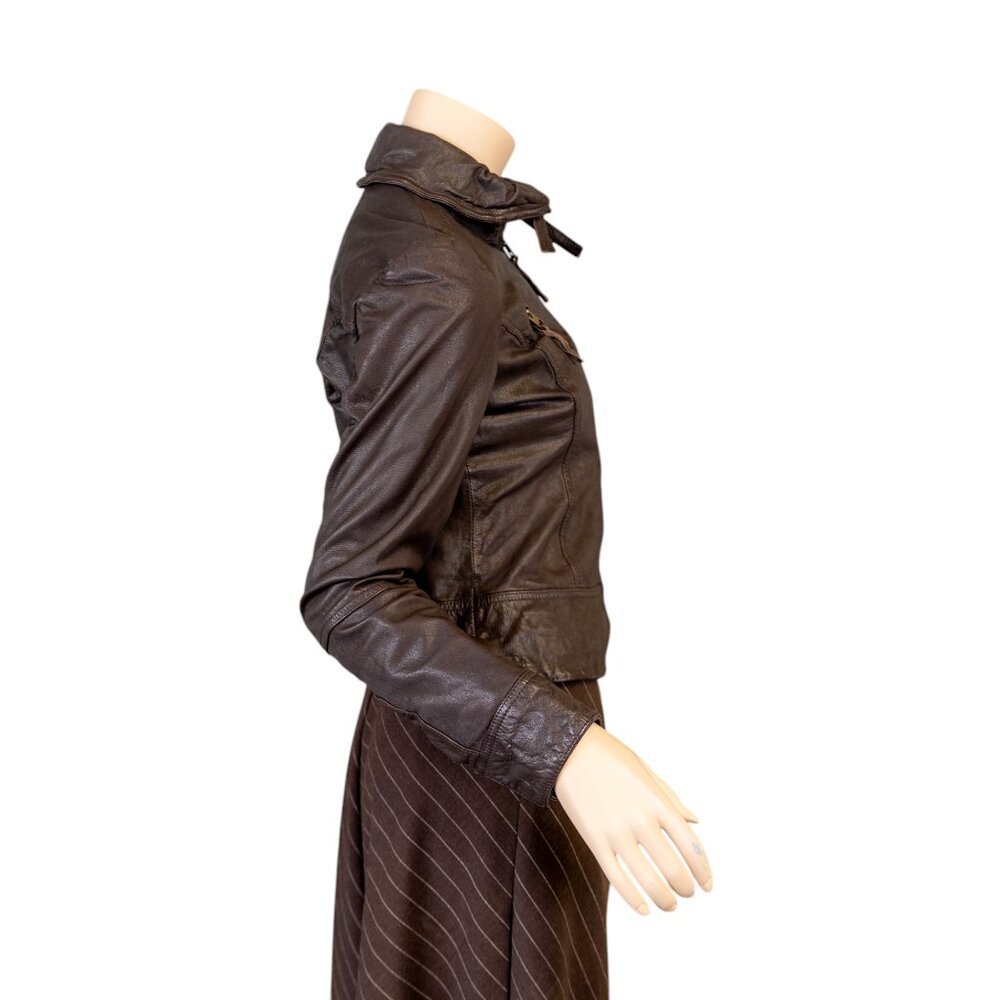 AllSaints ALL SAINTS Belvedere Bitter Brown Leather Gillet Jacket * Size 8 - Picture 10 of 14